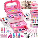 Kit de maquillaje infantil Hollyhi rosa y blanco de 58 piezas con estuche y accesorios