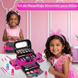 Kit de maquillaje infantil Hollyhi rosa y negro con estuche y accesorios