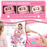 Kit de maquillaje infantil Hollyhi rosa con espejo iluminado de 3 niveles
