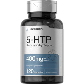 Frasco de suplemento Horbäach 5-HTP 400 mg 120 cápsulas