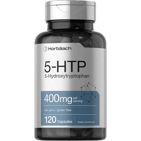 Frasco de suplemento Horbäach 5-HTP 400 mg 120 cápsulas
