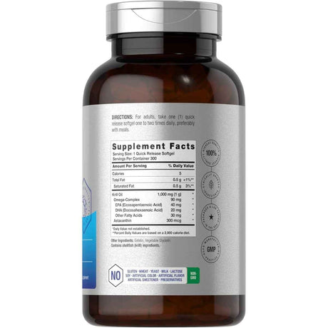 Tabla nutricional del suplemento Horbaach Aceite de Krill Antártico 1000 mg 300 cápsulas blandas