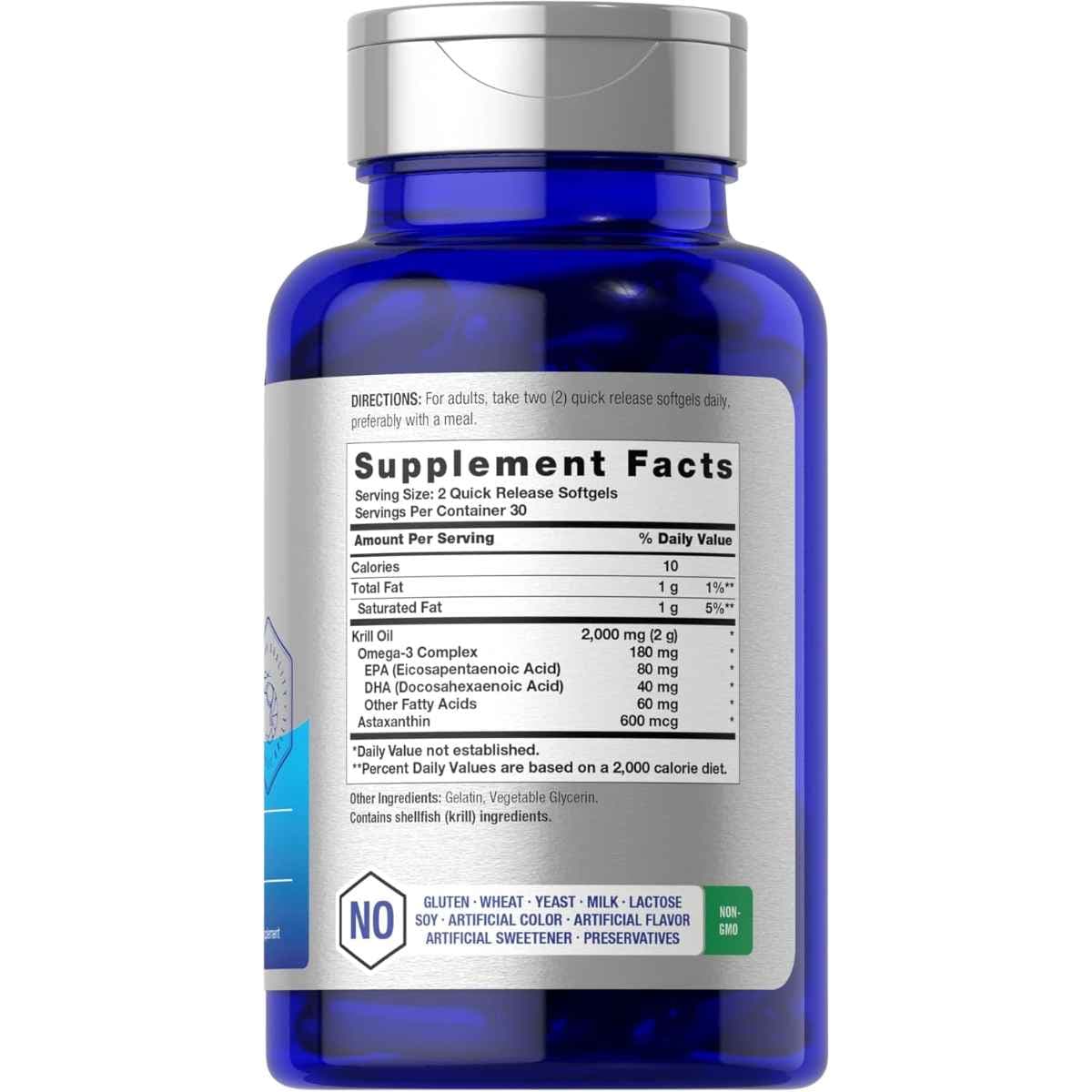 Tabla nutricional del suplemento Horbaach Aceite de Krill Antártico 2000 mg 60 cápsulas blandas