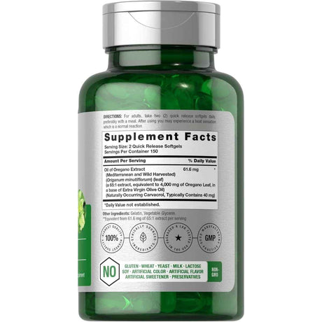 Tabla nutricional del suplemento Horbäach Aceite de Orégano 4000 mg 300 cápsulas blandas