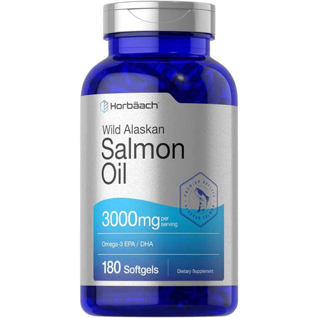 Frasco de suplemento Horbäach Aceite de Salmón de Alaska Salvaje 180 cápsulas blandas