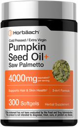 Frasco de Horbäach Aceite de semilla de calabaza con Saw Palmetto, 300 cápsulas blandas