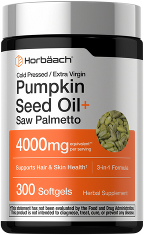 Frasco de Horbäach Aceite de semilla de calabaza con Saw Palmetto, 300 cápsulas blandas