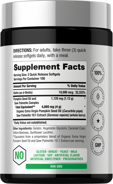 Panel de información del suplemento de Horbäach Aceite de semilla de calabaza con Saw Palmetto