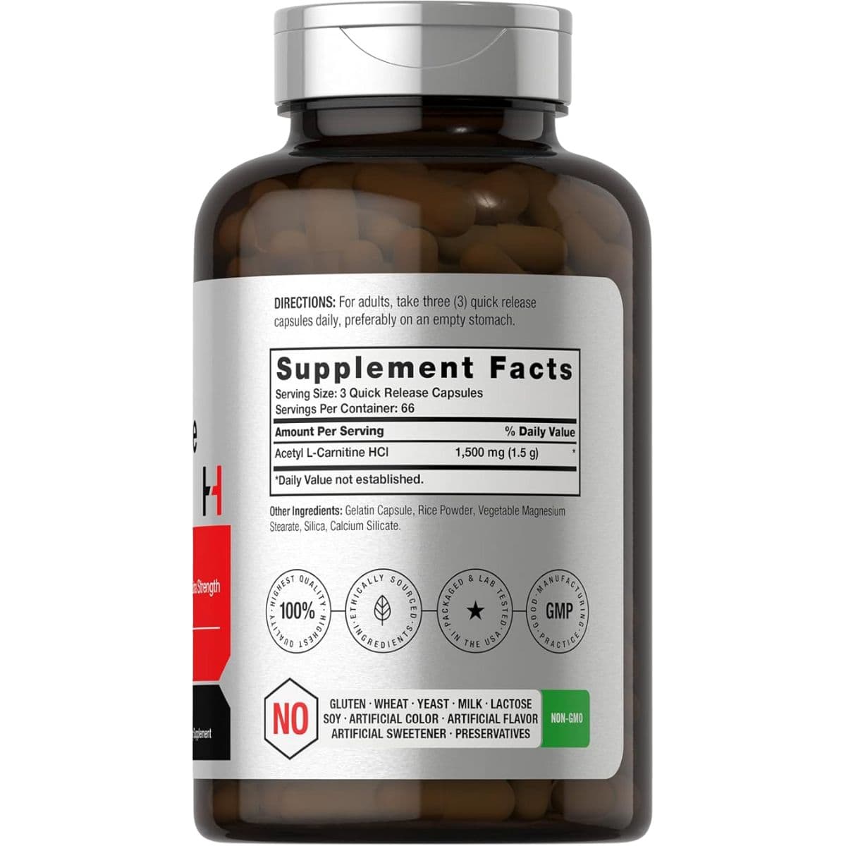 Tabla nutricional del suplemento Horbäach Acetil L-Carnitina 200 cápsulas