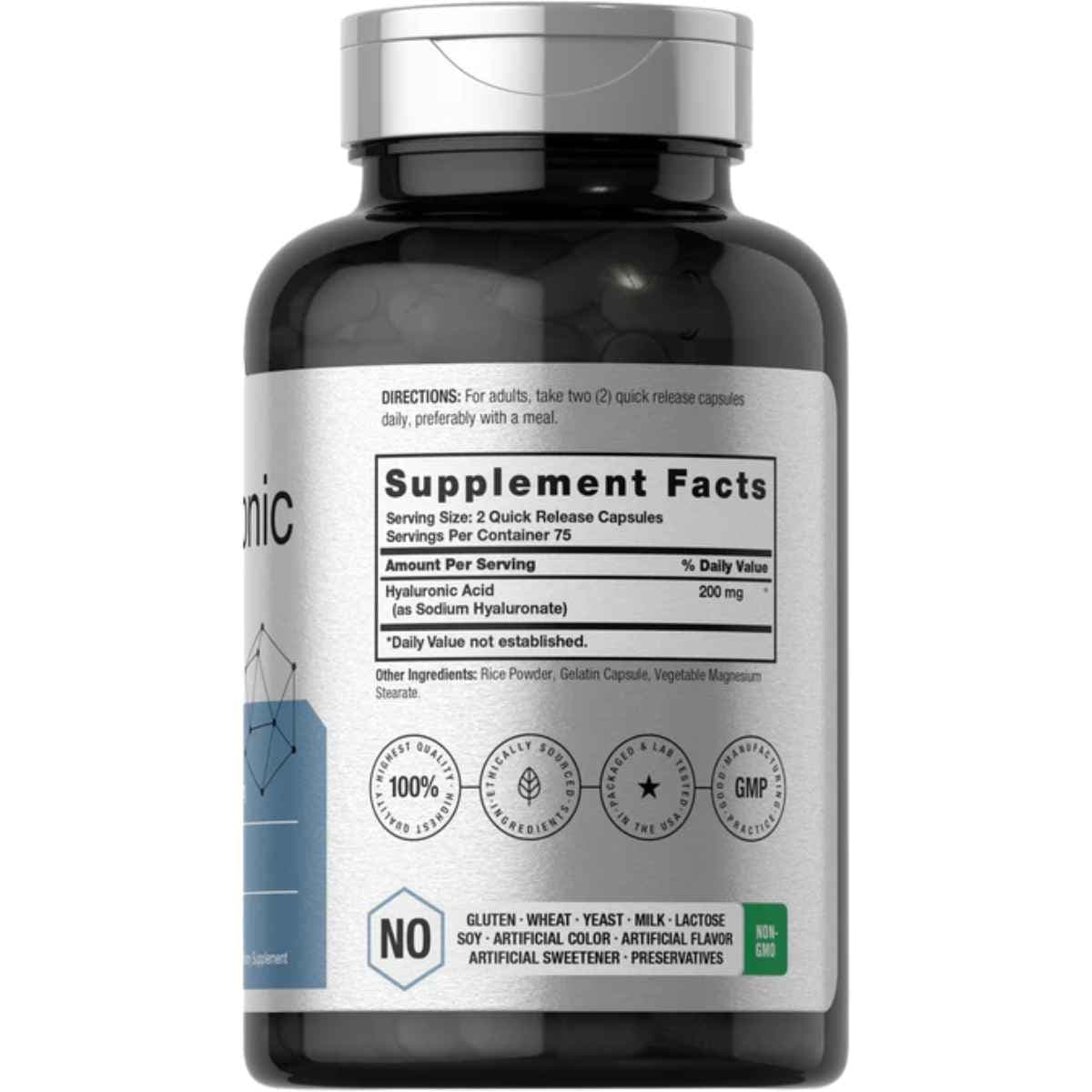 Tabla nutricional del suplemento Horbaach Ácido Hialurónico 150 cápsulas