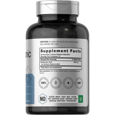 Tabla nutricional del suplemento Horbaach Ácido Hialurónico 150 cápsulas