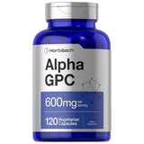 Frasco frontal de Horbaach Alfa GPC 600 mg, 120 cápsulas vegetarianas