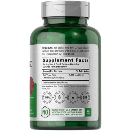 Tabla nutricional del suplemento Horbäach Arroz de Levadura Roja 1200 mg 120 Cápsulas