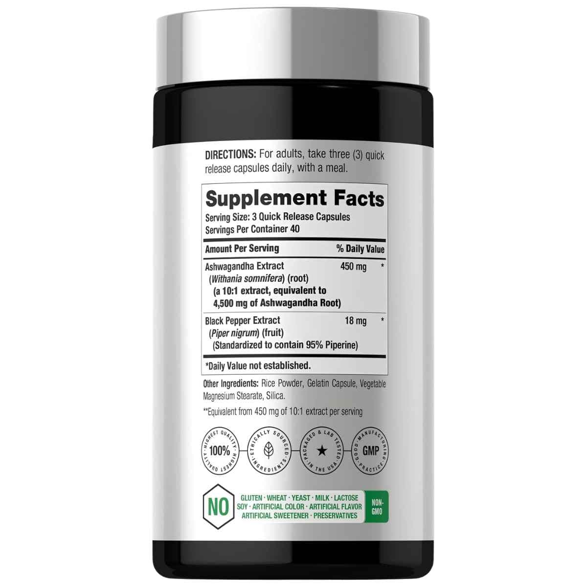 Información del suplemento de Horbaach ashwagandha con pimienta negra
