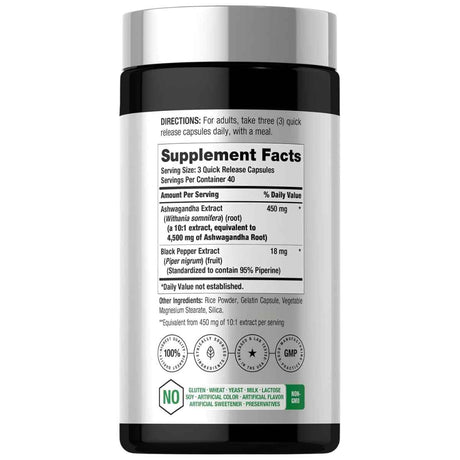 Información del suplemento de Horbaach ashwagandha con pimienta negra