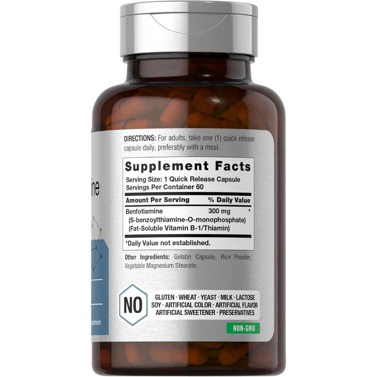Tabla nutricional del suplemento Horbäach Benfotiamina 300 mg 60 Cápsulas