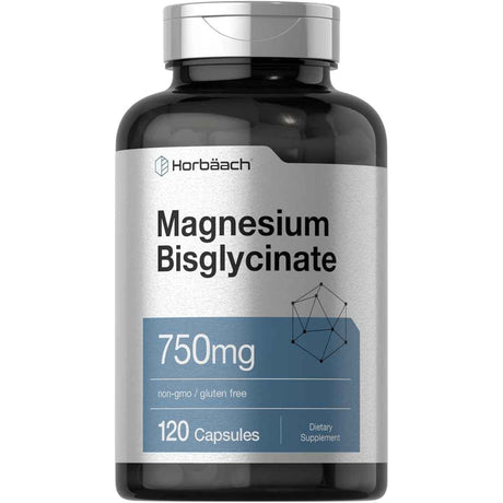 Frasco frontal de Horbäach bisglicinato de magnesio 100 mg por cápsula, 120 cápsulas