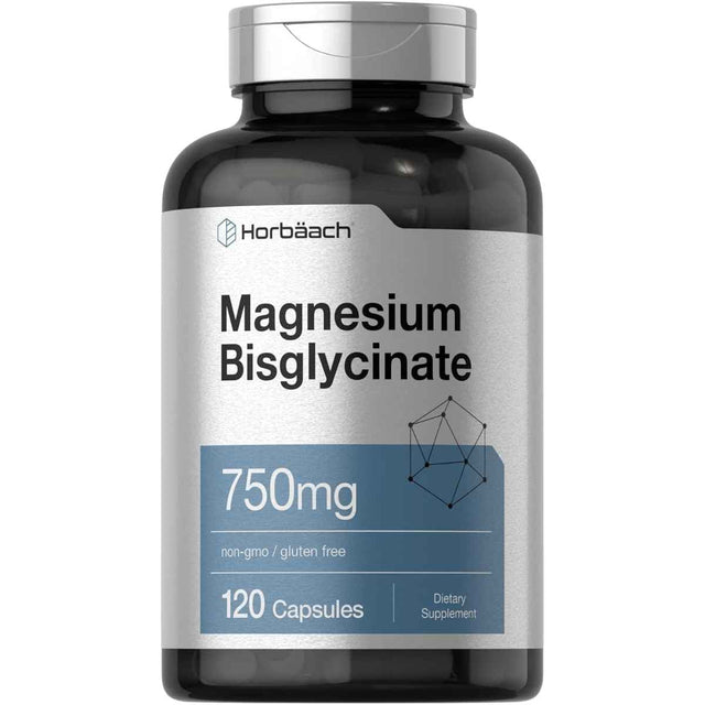 Frasco frontal de Horbäach bisglicinato de magnesio 100 mg por cápsula, 120 cápsulas