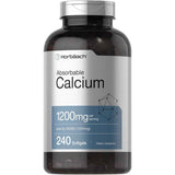 Frasco de suplemento Horbaach Carbonato de Calcio con Vitamina D3 1200 mg 240 cápsulas blandas