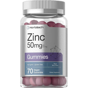 Frasco de suplemento Horbäach Citrato de Zinc 50 mg 70 gomitas