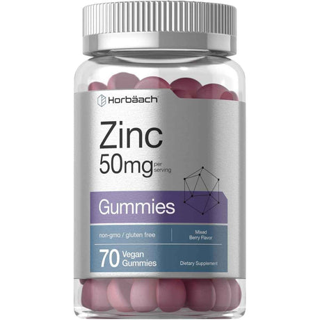 Frasco de suplemento Horbäach Citrato de Zinc 50 mg 70 gomitas