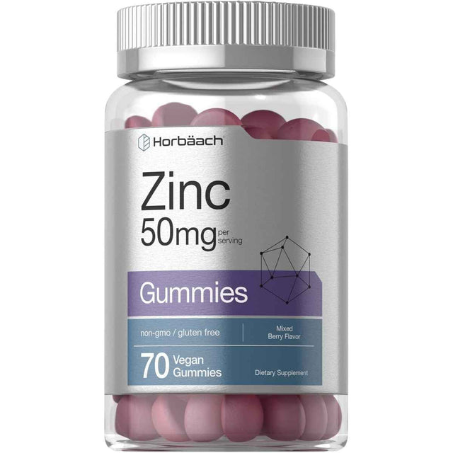 Frasco de suplemento Horbäach Citrato de Zinc 50 mg 70 gomitas