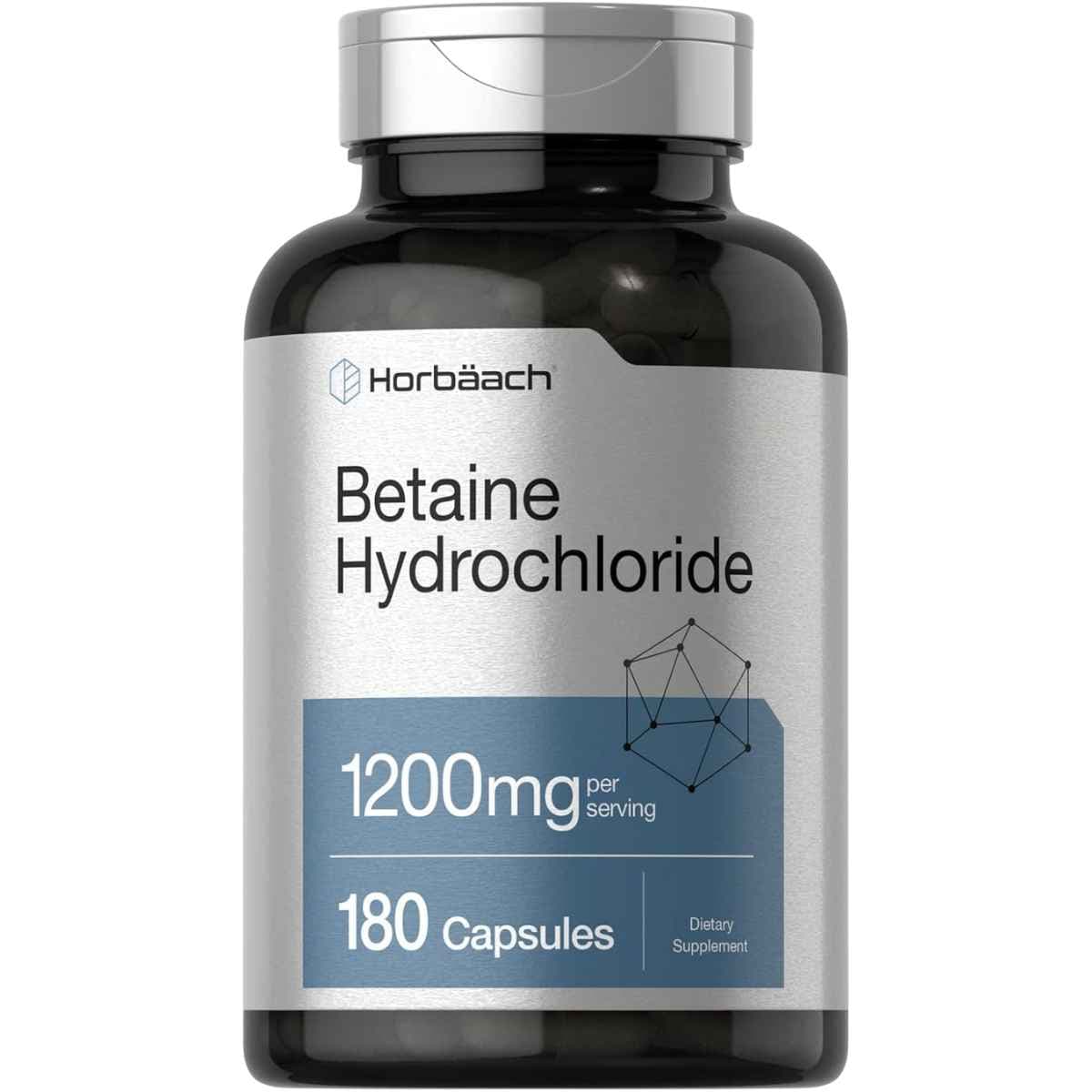 Frasco de suplemento Horbäach Clorhidrato de Betaína 180 cápsulas