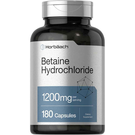 Frasco de suplemento Horbäach Clorhidrato de Betaína 180 cápsulas