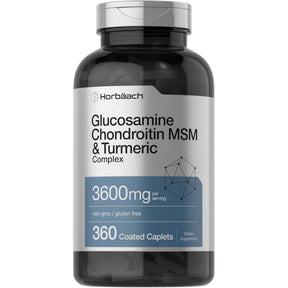 Frasco de suplemento Horbäach Complejo de Glucosamina, Condroitina, MSM y Cúrcuma 360 Tabletas Recubiertas