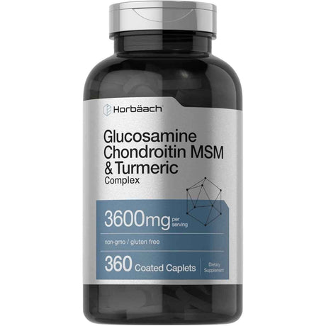 Frasco de suplemento Horbäach Complejo de Glucosamina, Condroitina, MSM y Cúrcuma 360 Tabletas Recubiertas