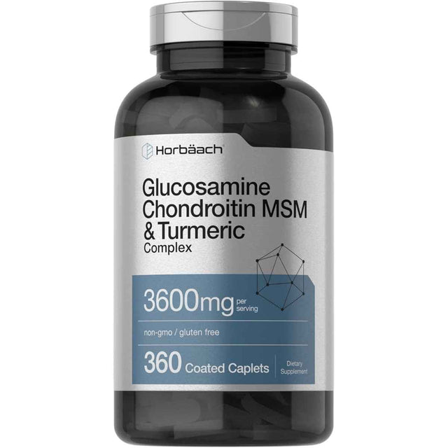 Frasco de suplemento Horbäach Complejo de Glucosamina, Condroitina, MSM y Cúrcuma 360 Tabletas Recubiertas