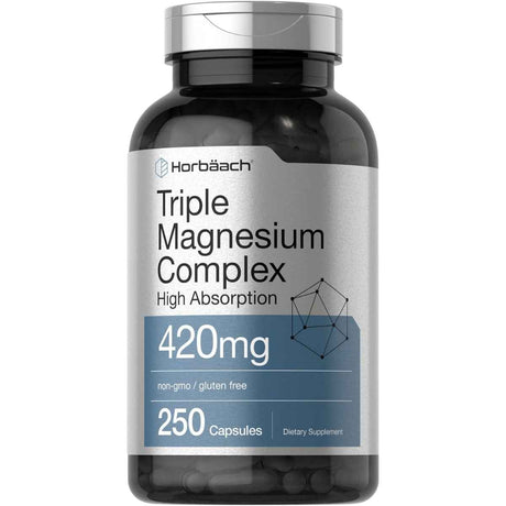 Horbäach complejo triple de magnesio 420 mg, frasco de 250 cápsulas, vista frontal