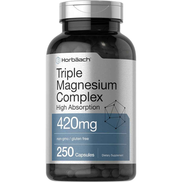 Horbäach complejo triple de magnesio 420 mg, frasco de 250 cápsulas, vista frontal