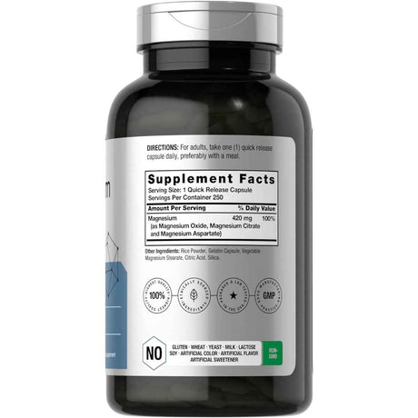 Etiqueta Supplement Facts de Horbäach complejo triple de magnesio 420 mg por cápsula