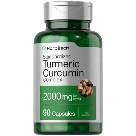 Frasco de suplemento Horbaach Cúrcuma Curcumina 2000 mg 90 cápsulas