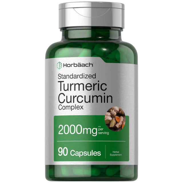 Frasco de suplemento Horbaach Cúrcuma Curcumina 2000 mg 90 cápsulas