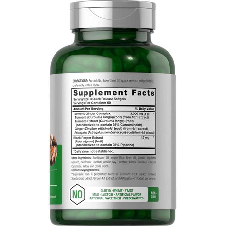 Tabla nutricional del suplemento Horbäach Cúrcuma y Jengibre 3000 mg 180 cápsulas blandas