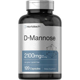 Frasco frontal de Horbaach D-manosa 2100 mg por porción, presentación de 120 cápsulas