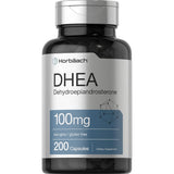Frasco de suplemento Horbaach DHEA 100 mg 200 cápsulas