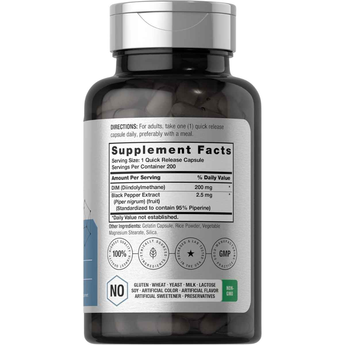 Tabla nutricional del suplemento Horbaach DIM 200 cápsulas