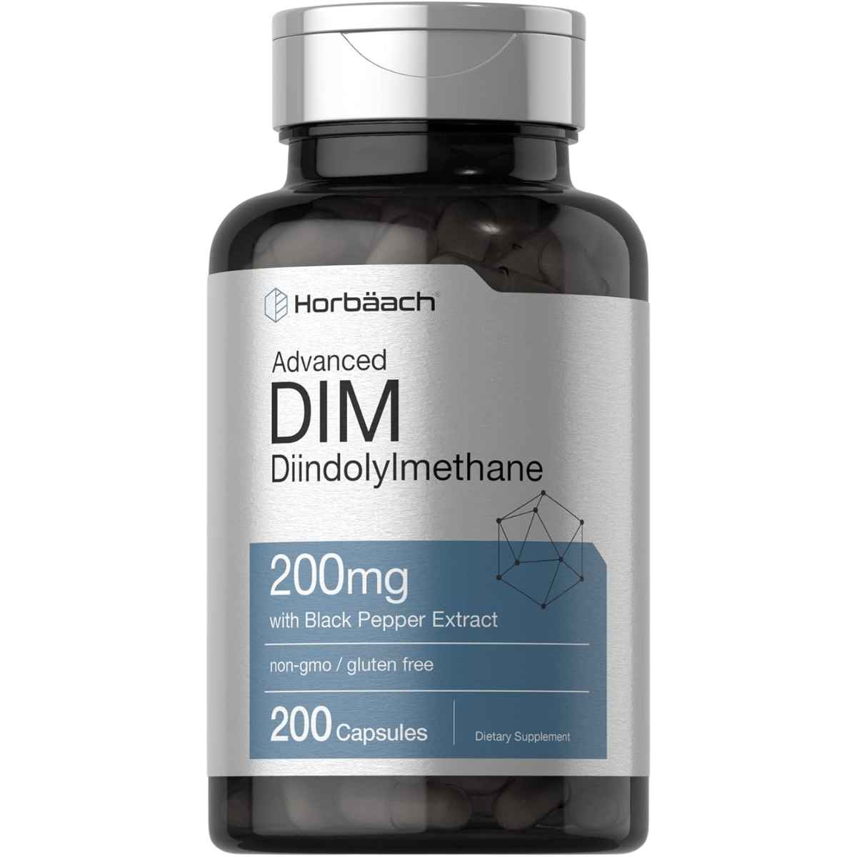 Frasco de suplemento Horbaach DIM 200 cápsulas