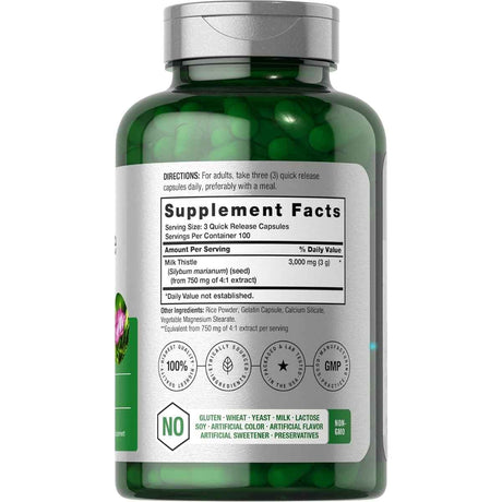 Tabla nutricional del suplemento Horbaach Extracto de Cardo Mariano 3000 mg 300 cápsulas