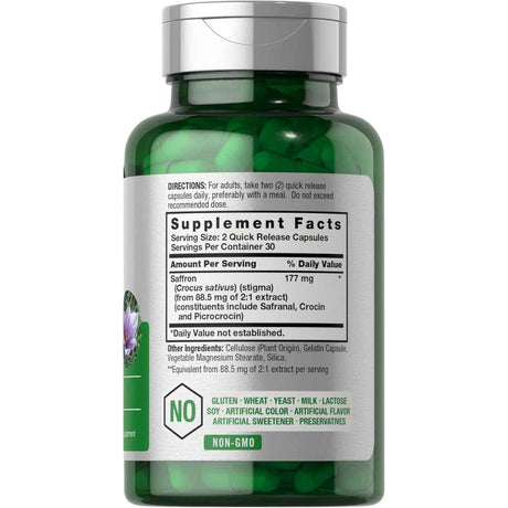 Tabla nutricional del suplemento Horbäach Extracto de Azafrán 177 mg 60 cápsulas