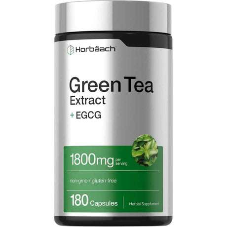 Horbaach extracto de té verde con EGCG 1800 mg, frasco de 180 cápsulas, vista frontal