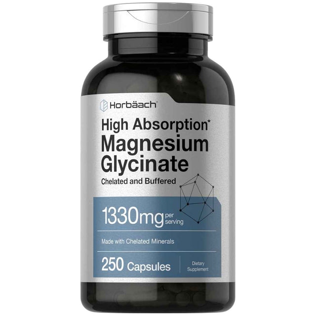 Frasco frontal de Horbäach glicinato de magnesio 240 mg por porción, 250 cápsulas