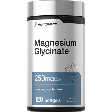 Frasco Horbäach glicinato de magnesio 250 mg por porción, 120 cápsulas blandas