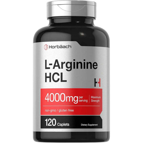 Frasco de suplemento Horbäach L-Arginina HCL 120 Tabletas