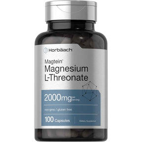 Frasco frontal de Horbäach Magtein L-treonato de magnesio, presentación de 100 cápsulas