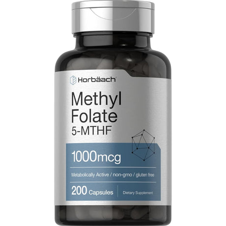 Frasco de suplemento Horbaach Metil Folato 200 cápsulas