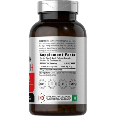 Tabla nutricional del suplemento Horbäach Monohidrato de Creatina 5000 mg 225 cápsulas